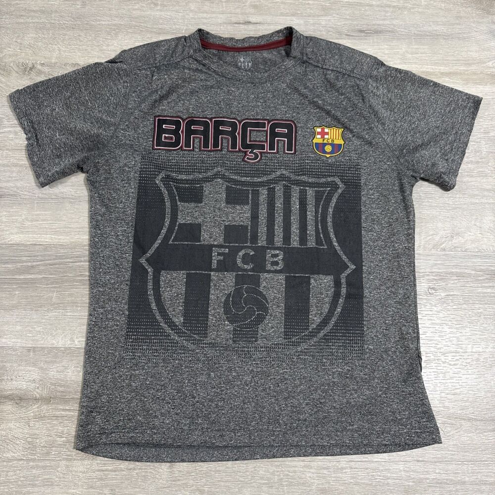 FC Barcelona Shirt Men's Gray Barca Soccer Tee Medium Short Sleeve